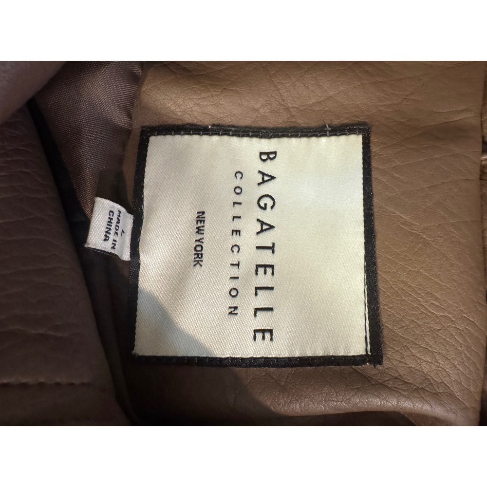 Bagatelle Collection Womens Taupe Faux‎ Leather Moto Biker Jacket Brown Large - Picture 2 of 10